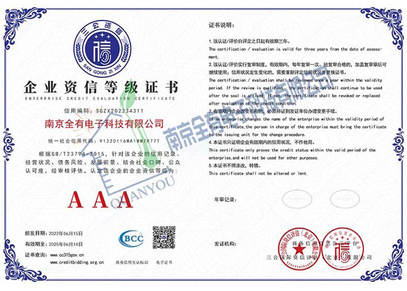 企业资信等级证书